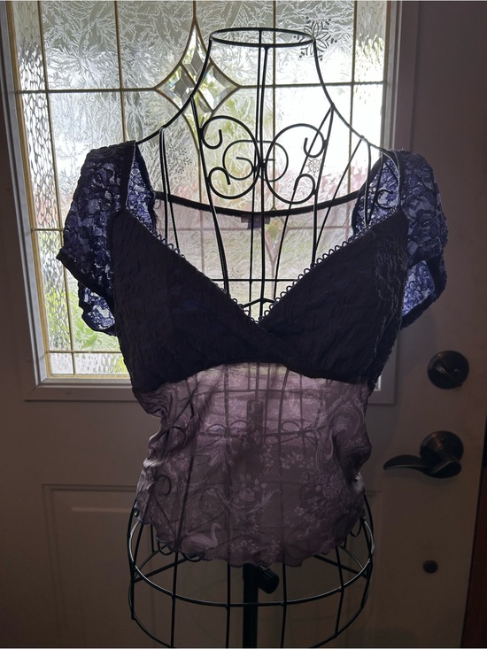 Urban Outfitters Tops - Urban Outfitters Purple Lace & Sheer Short Sleeve Top
